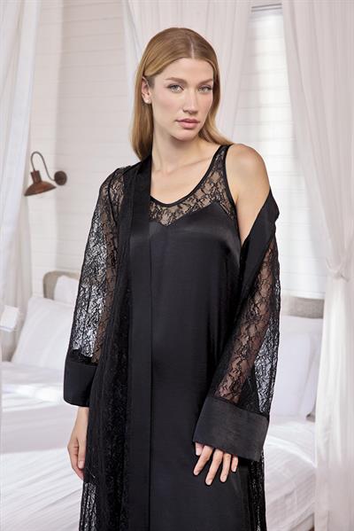 Dantelli ve Dekolteli Saten Sabahlık Takımı