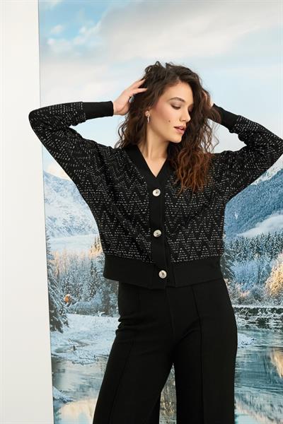 Desenli Önü Düğmeli Uzun Kollu 3lü Alt Üst Takım