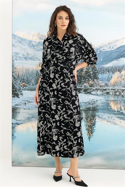 Desenli Truvakar Kollu Saten Elbise