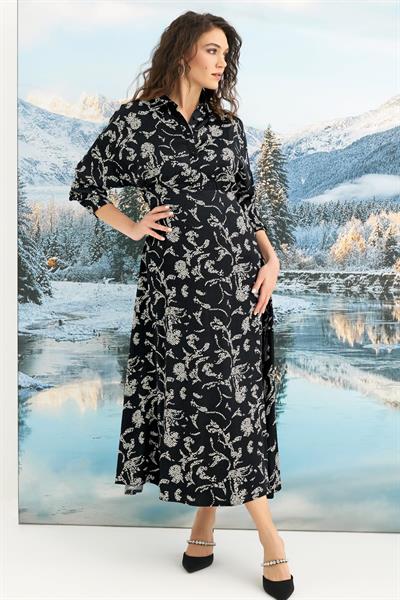 Desenli Truvakar Kollu Saten Elbise