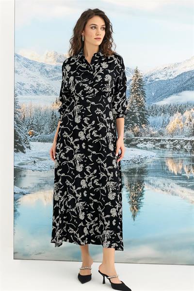 Desenli Truvakar Kollu Saten Elbise