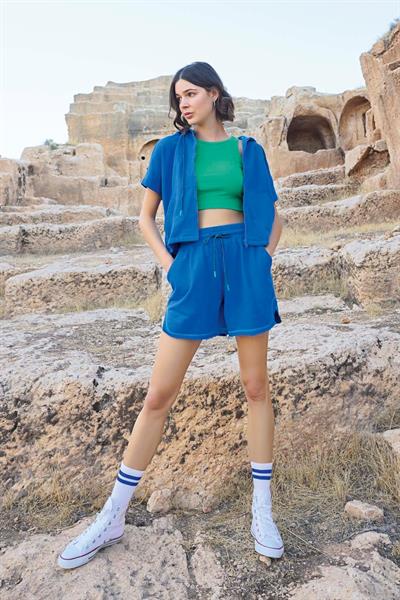 Kapüşonlu 3lü Crop Alt Üst Takım