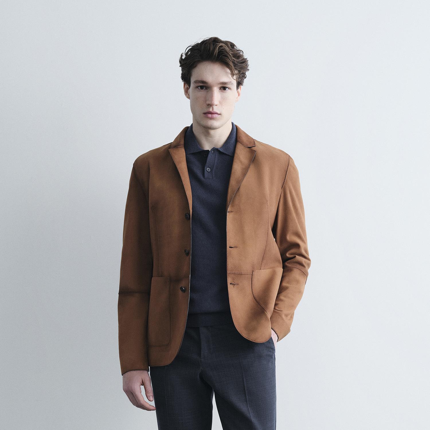 Erkek Taba Yakalı Süet Deri Blazer Ceket