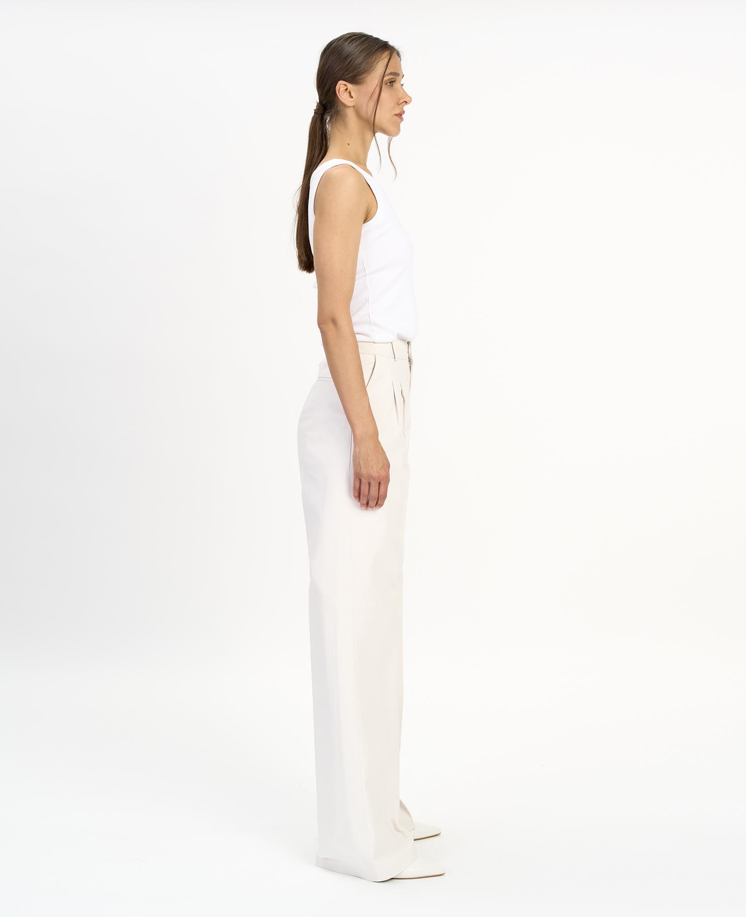 K14442 | Leather Two-Pleated Wıde Leg Pants