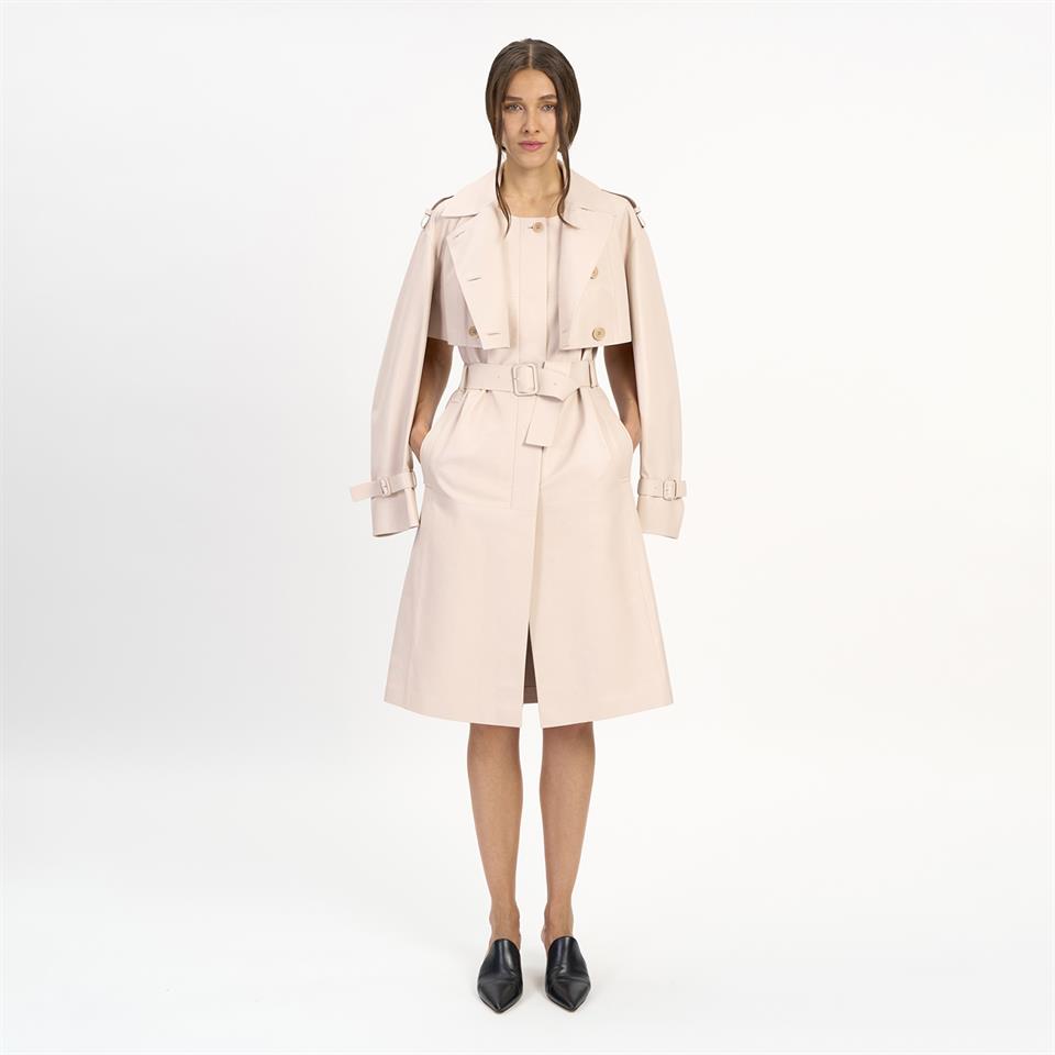 K14408 | Leather Detachable Over Trench Coat