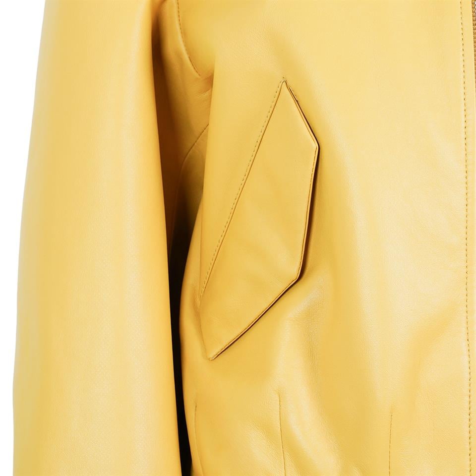 K14430 | LEATHER EGG-SHAPED BOMBER JACKET