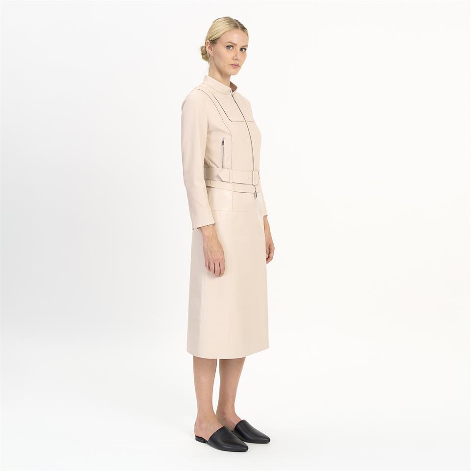 K14433 | Leather Stretch Mini Belted Jacket