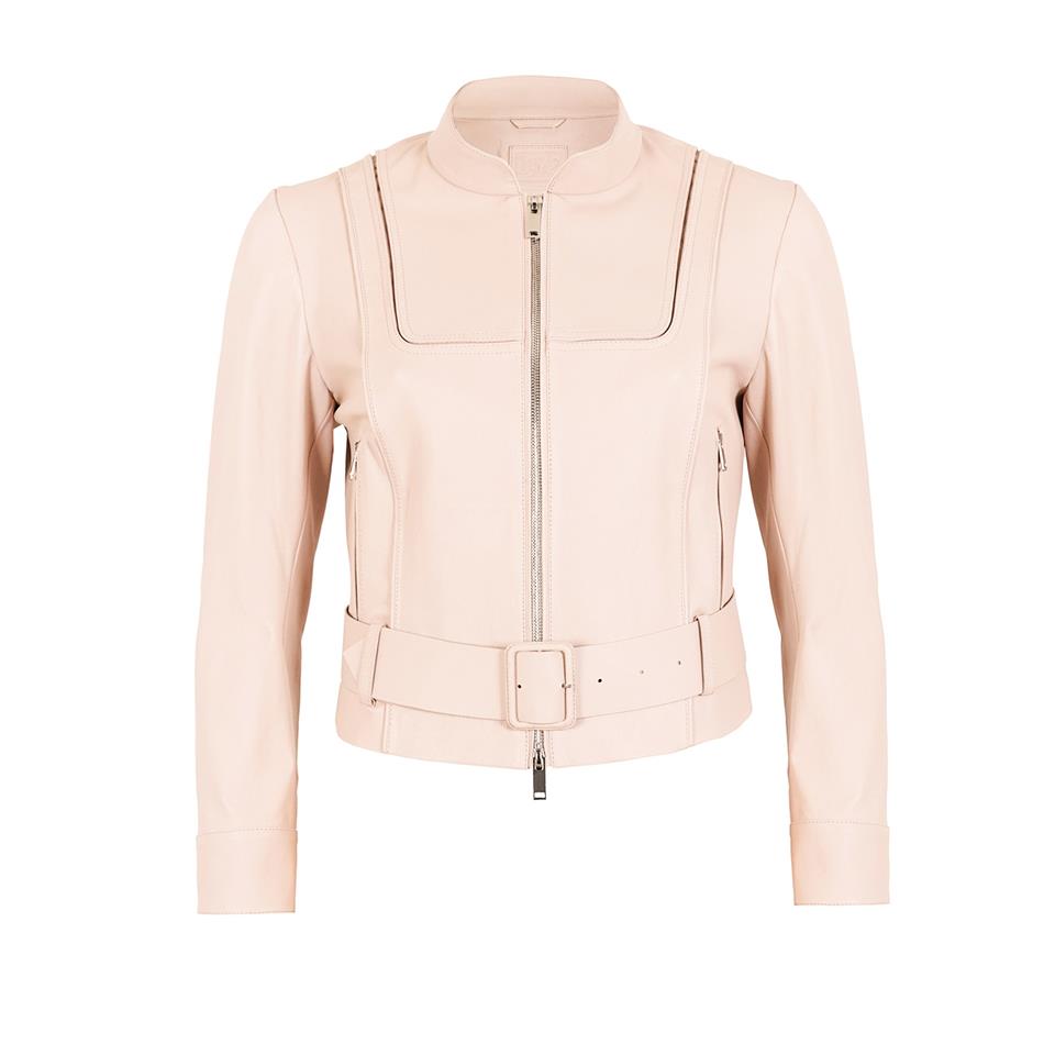 K14433 | Leather Stretch Mini Belted Jacket