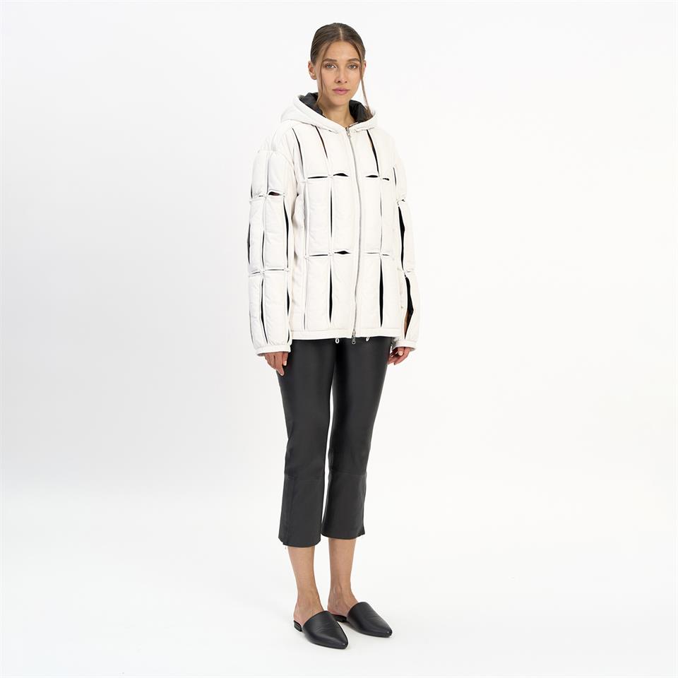 K14458 | LEATHER CUT-OUT PUFFER JACKET
