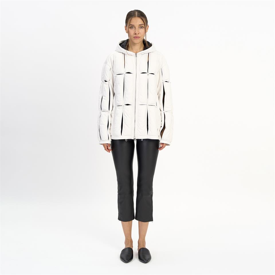 K14458 | LEATHER CUT-OUT PUFFER JACKET