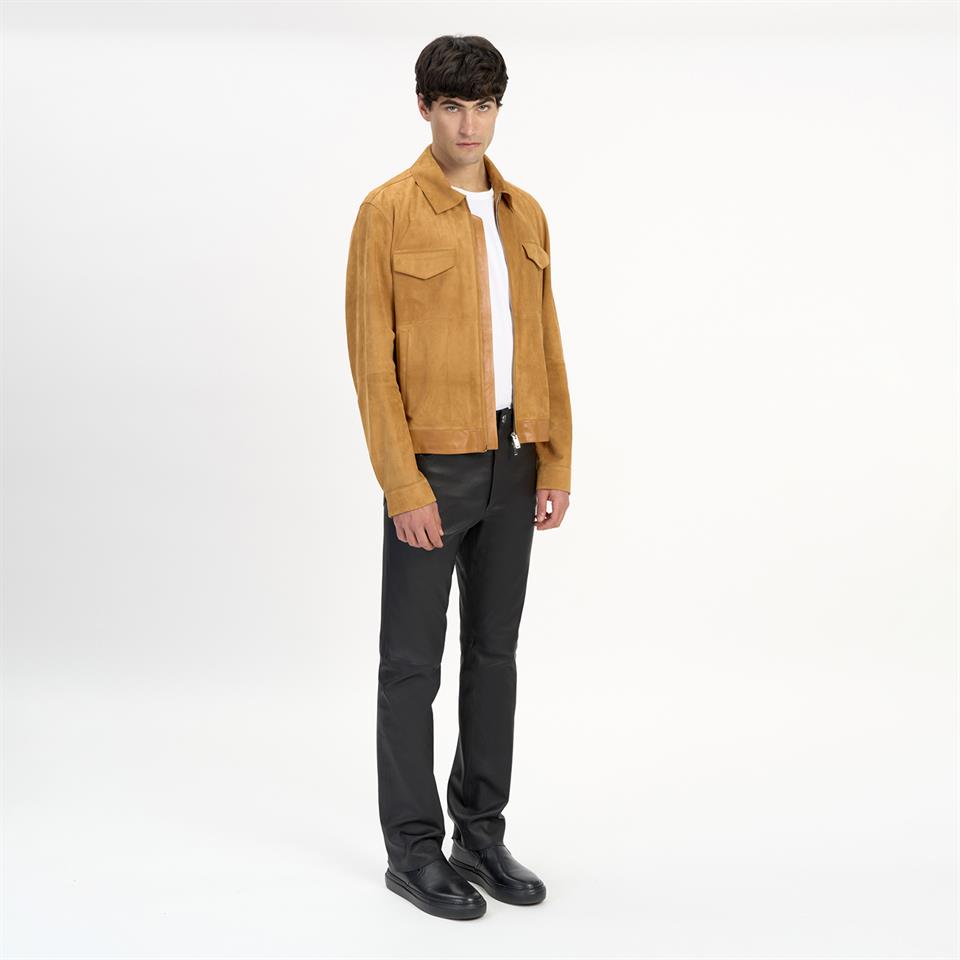 K14485 | LEATHER SHIRT COLLAR JACKET