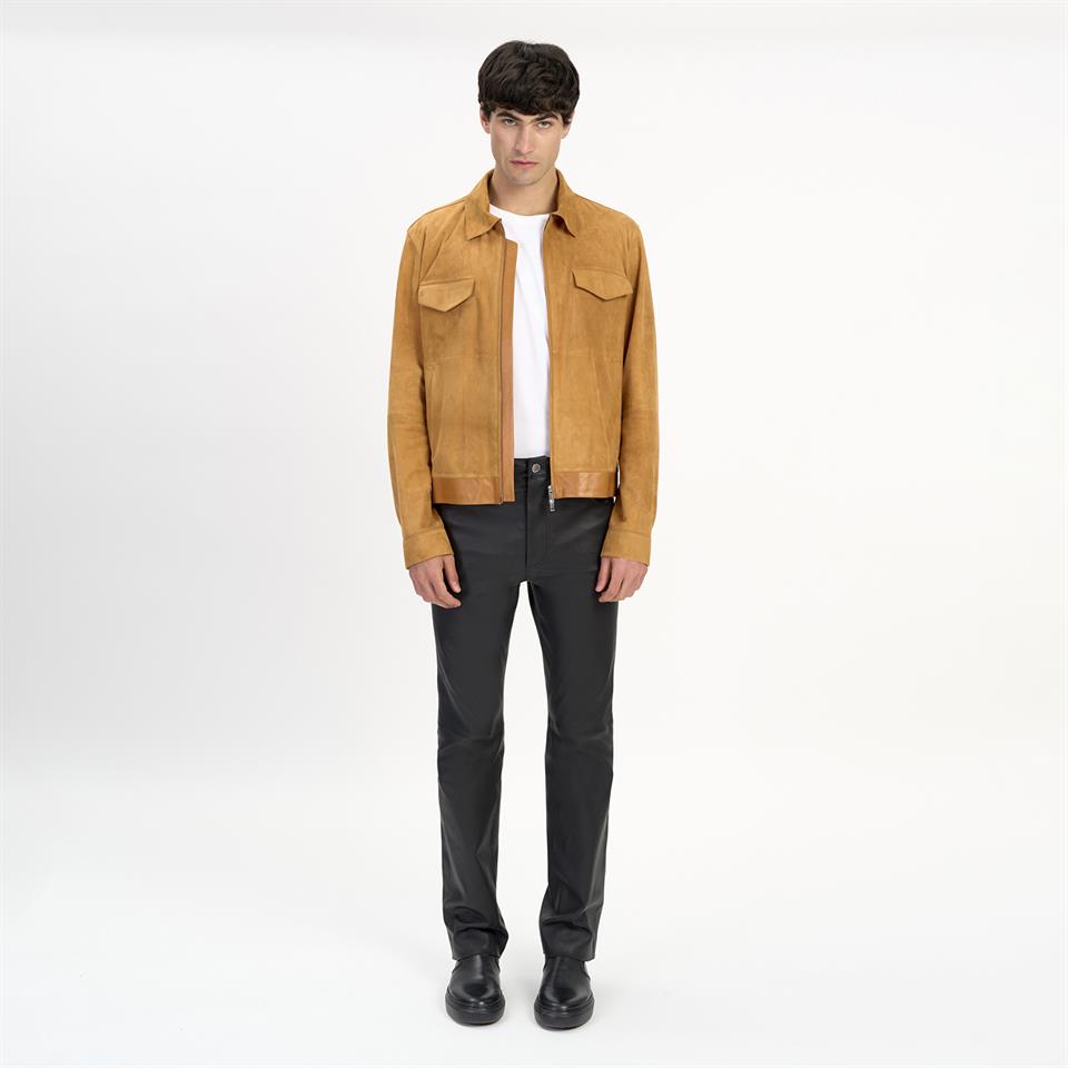 K14485 | LEATHER SHIRT COLLAR JACKET