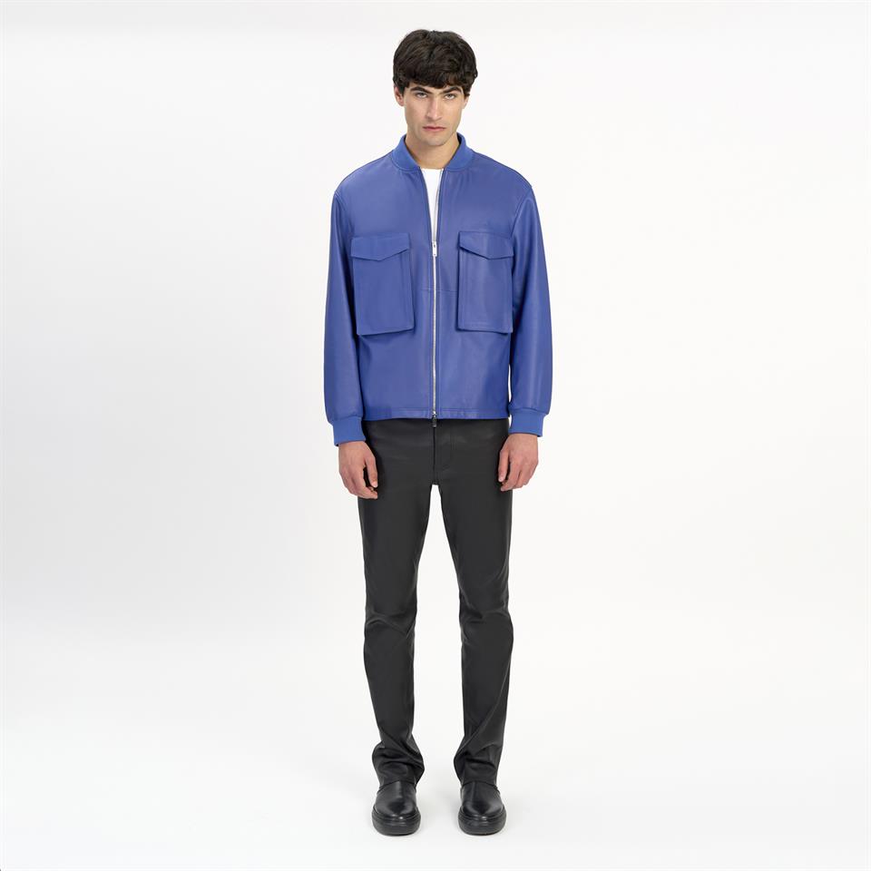 K14489 | LEATHER PATCH POCKET BOMBER JACKET