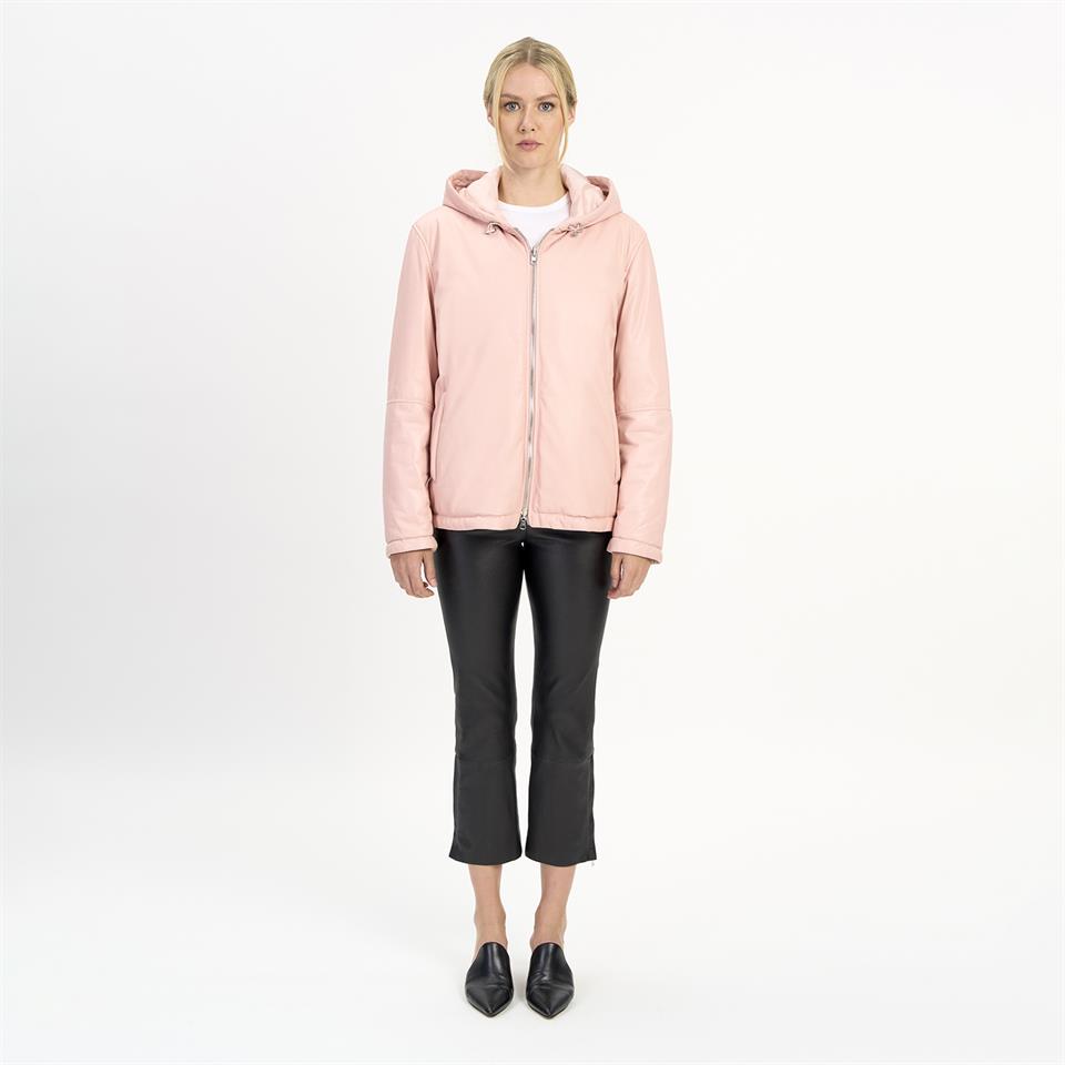 K14525 | LEATHER OVER PUFFER JACKET