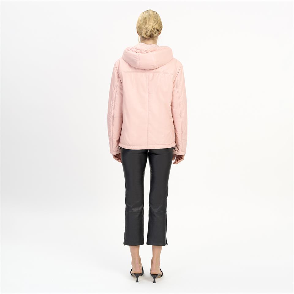 K14525 | LEATHER OVER PUFFER JACKET