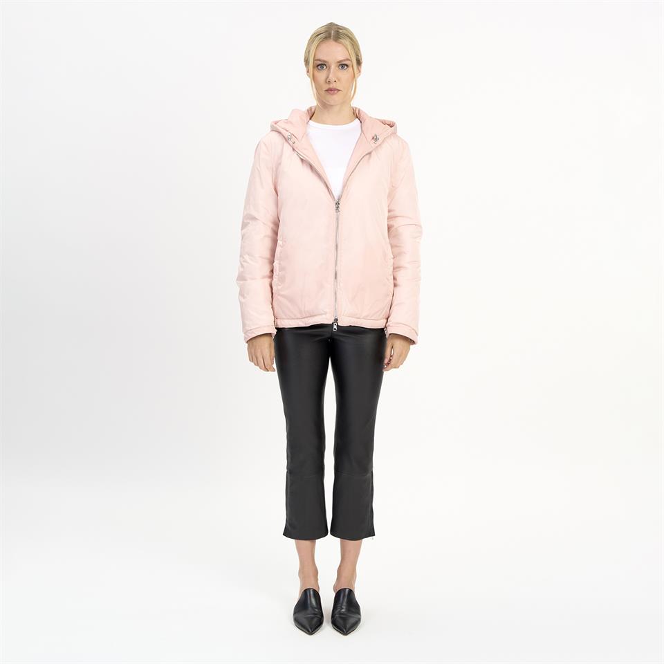 K14525 | LEATHER OVER PUFFER JACKET