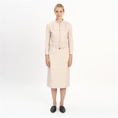 K14433 | Leather Stretch Mini Belted Jacket