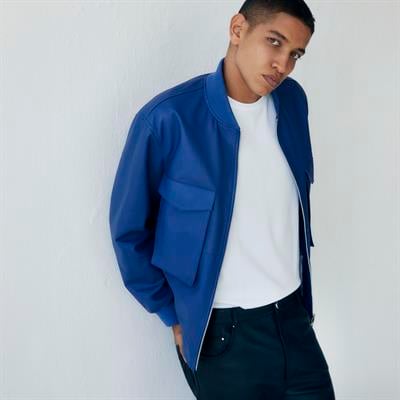 K14489 | LEATHER PATCH POCKET BOMBER JACKET