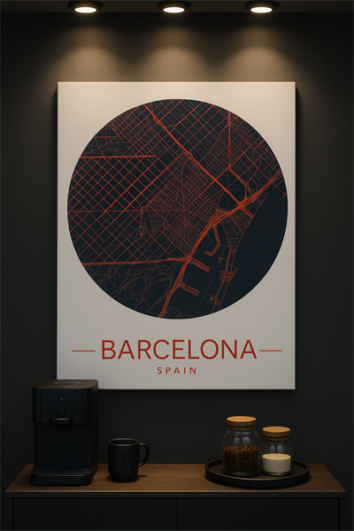 Barcelona Harita Tasarımlı Modern Kanvas Tablo