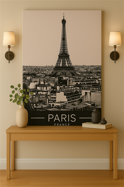 Paris Şehir Silüeti ve Eyfel Kulesi Kanvas Tablo