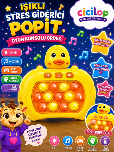 Işıklı Stres Giderici Popit Oyun Konsolu Pop It Oyuncak Ördek 