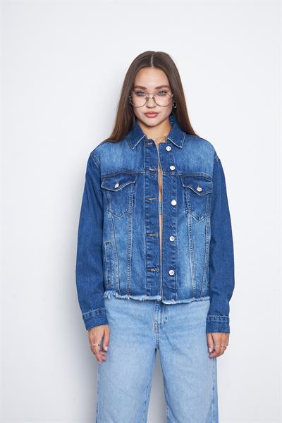 İndigo Rodeo Gömlek Yaka Düz Uzun Kolu Kadın Jean Ceket