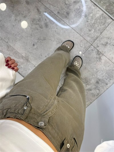 Adora Haki Beli Lastikli Tensel Jean