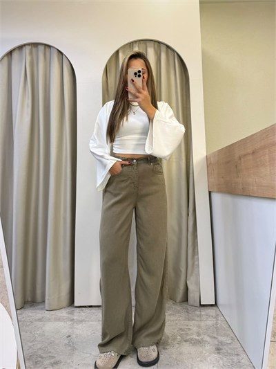 Adora Haki Beli Lastikli Tensel Jean