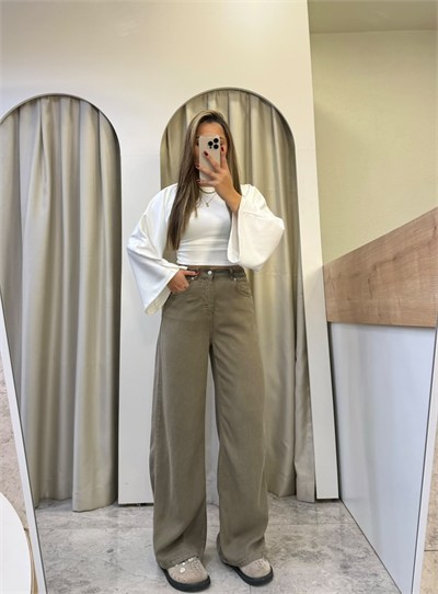 Adora Haki Beli Lastikli Tensel Jean