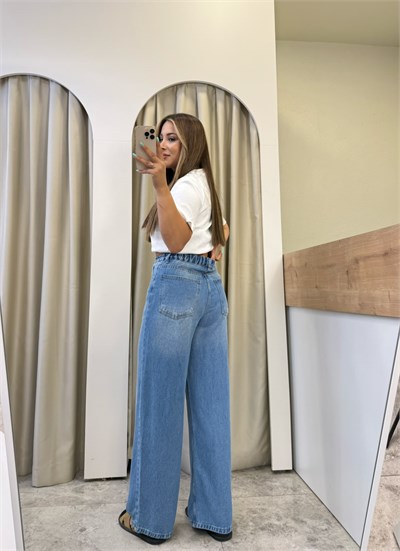 Adora Mavi Taşlamalı Beli Lastikli Tensel Jean