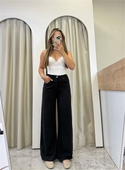 Adora Siyah Beli Lastikli Tensel Jean