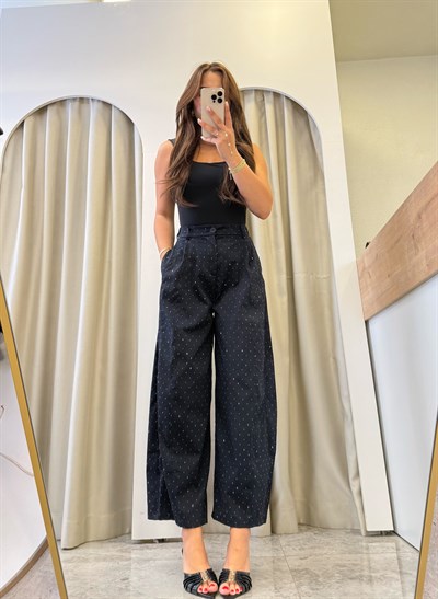 Also Siyah İthal Taşlı Balon Pantolon