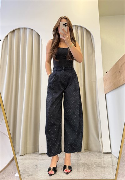Also Siyah İthal Taşlı Balon Pantolon
