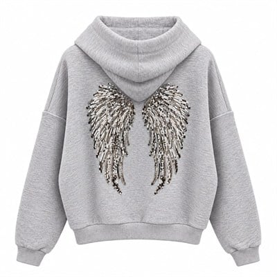 Angel Gri Arkası Pul Baskılı Sweat