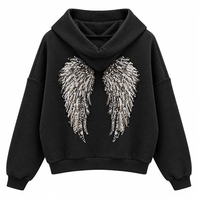 Angel Siyah Arkası Pul Baskılı Sweat