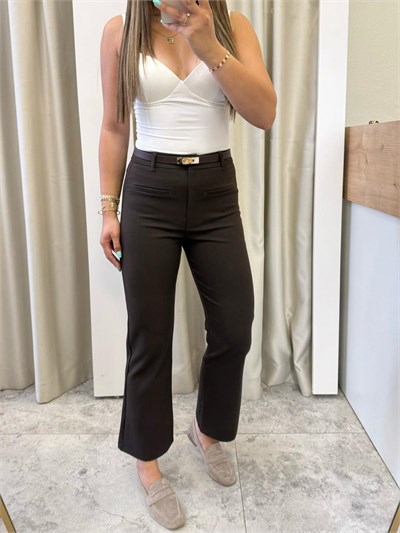 Azura Kahve Gizli Cep Detaylı Mini Flare Pantolon