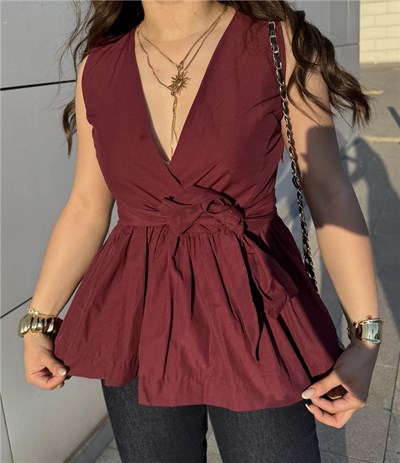 Bordo bağlama  poplin gömlek bluz