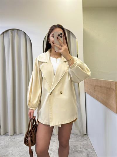Balon Kol Düğmeli Oversize Trenç