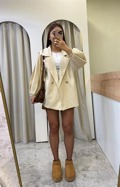 Balon Kol Düğmeli Oversize Trenç