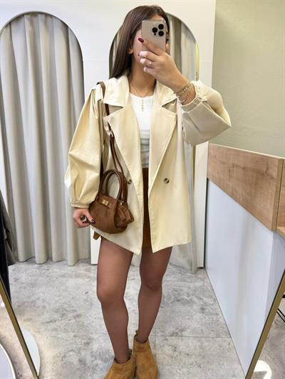 Balon Kol Düğmeli Oversize Trenç