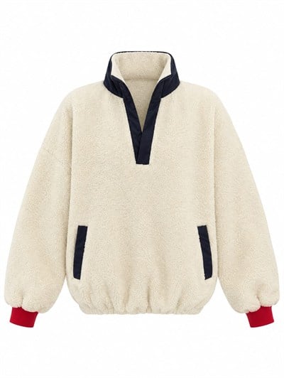 Bear Ekru Lacivert Ayıcık Baskılı Polar Sweatshirt
