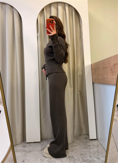 Bella Çıtçıtlı Triko Takım Kahve