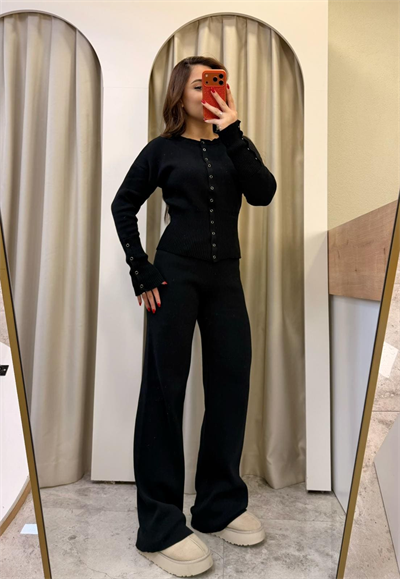 Bella Çıtçıtlı Triko Takım Siyah