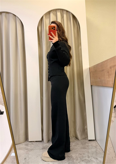 Bella Çıtçıtlı Triko Takım Siyah