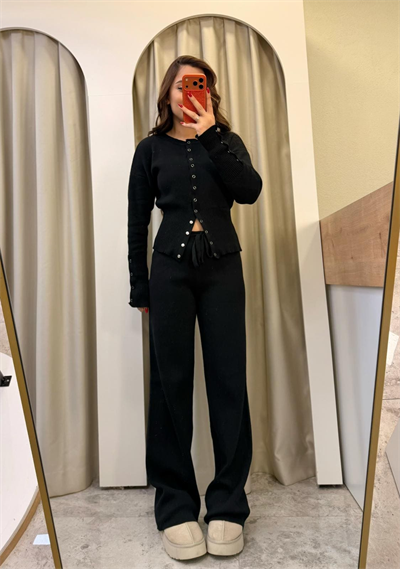 Bella Çıtçıtlı Triko Takım Siyah