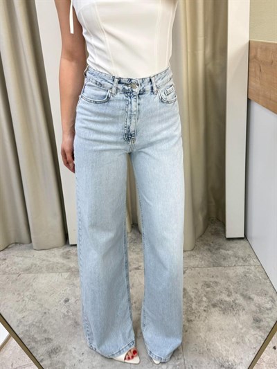 Belle Yüksek Bel Buz Mavi Wide Leg Jean