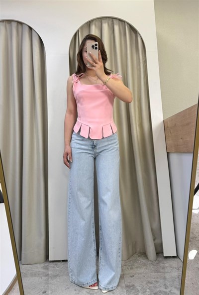 Belle Yüksek Bel Buz Mavi Wide Leg Jean