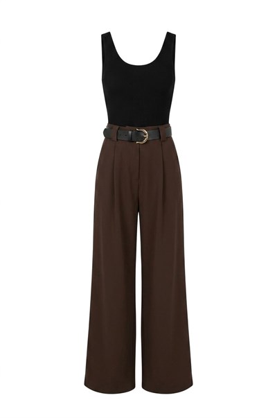 Blush Kahve Pantolonlu Kemerli Tulum