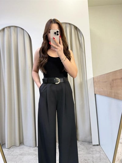 Blush Siyah Pantolonlu Kemerli Tulum