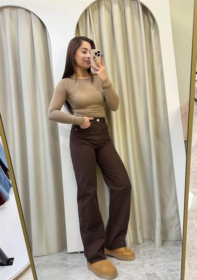 Brown Yüksek Bel Wide Leg Kahve Jean